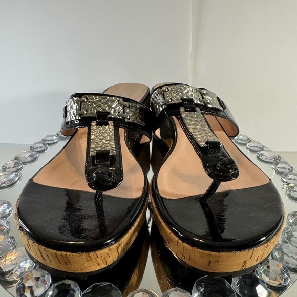 TARYN ROSE, 🌹 Elegant Black and Tan Wedge Shoes with Ornate Metal Buckle EUC - Picture 2 of 13